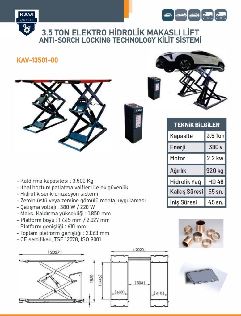 3.5 TON ELEKTRO HİDROLİK MAKASLI LİFT  ANTI-SORCH LOCKING TECHNOLOGY KİLİT SİSTEM