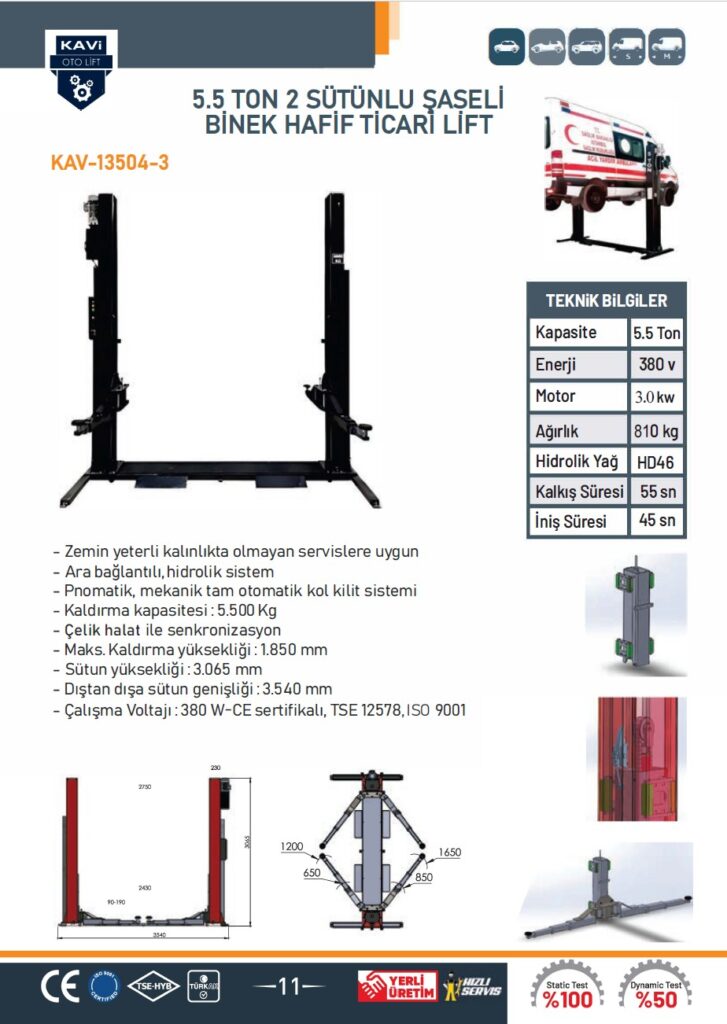5.5. TON 2 SÜTÜNLU ŞAŞELİ BİNEK HAFİF TİCARİ LiFT