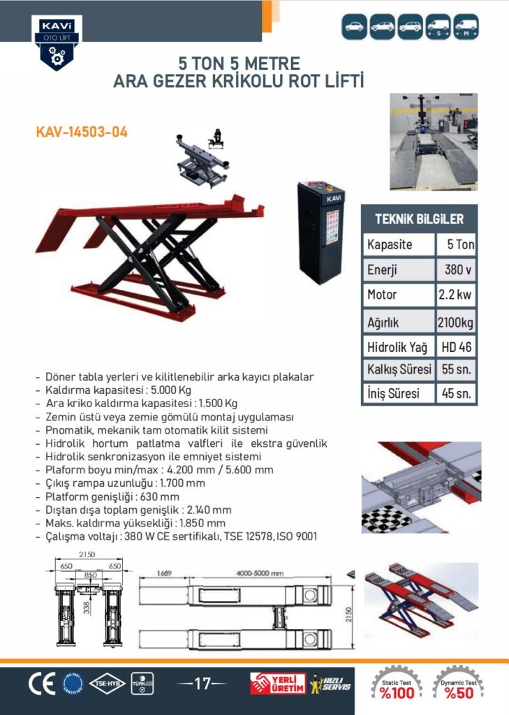 5 TON 5 METRE ARA GEZER KRİKOLU ROT LİFTİ